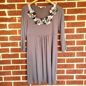 Boden Faux Leather Floral Applique Scoop Neck Long Sleeve Knit Dress Blush Brown